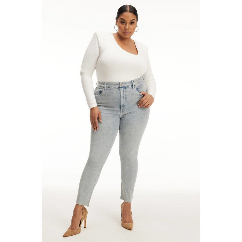 NWT Good American Womens Good Legs Crop Jeans Size 22 Sculpting Blue 669 Raw Hem